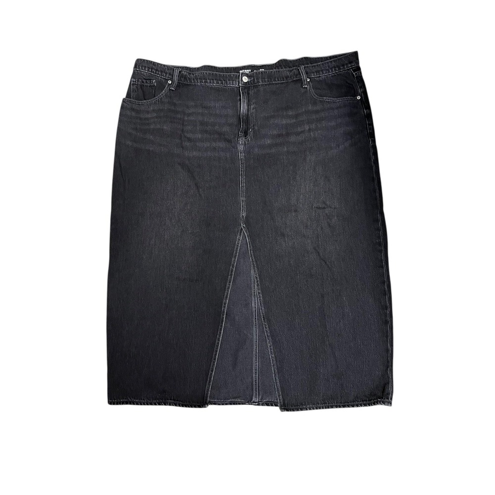 Old Navy Skirt Womens 24 Washed Black Mid-Rise Drapey Denim Column Slit Raw Hem